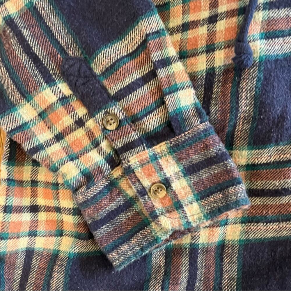 American Eagle Hooded Flannel Plaid Blue Cozy Gorpcore Fall Women's Small - Picture 4 of 8